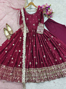 Presenting New Collection Heavy Chinon Silk Gown -Pent  Dupatta Set Fully Stitched Ready To Wear