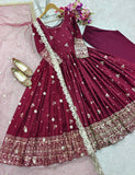 Presenting New Collection Heavy Chinon Silk Gown -Pent  Dupatta Set Fully Stitched Ready To Wear