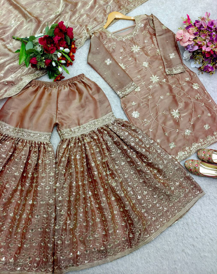 Presenting New Zimmy-Chu Silk Top-Sarara and Dupatta Set Fully Stitched Ready To Wear 🔥😍🥰*