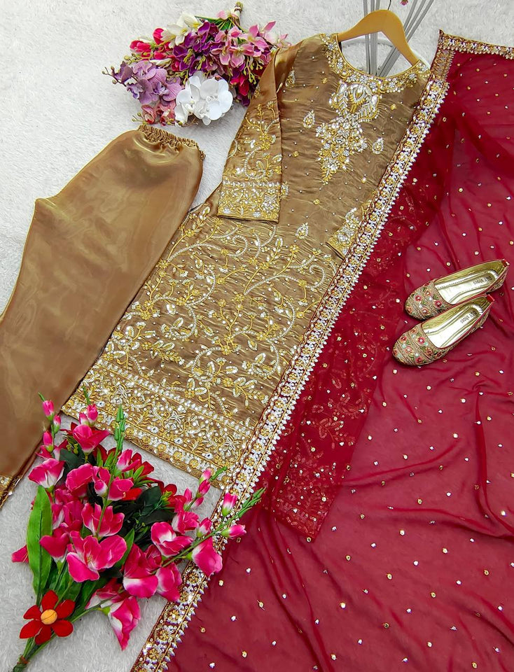 Presenting New Zimmy-Chu Silk Top-Pent and Dupatta Set Fully Stitched Ready To Wear