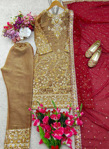 Presenting New Zimmy-Chu Silk Top-Pent and Dupatta Set Fully Stitched Ready To Wear
