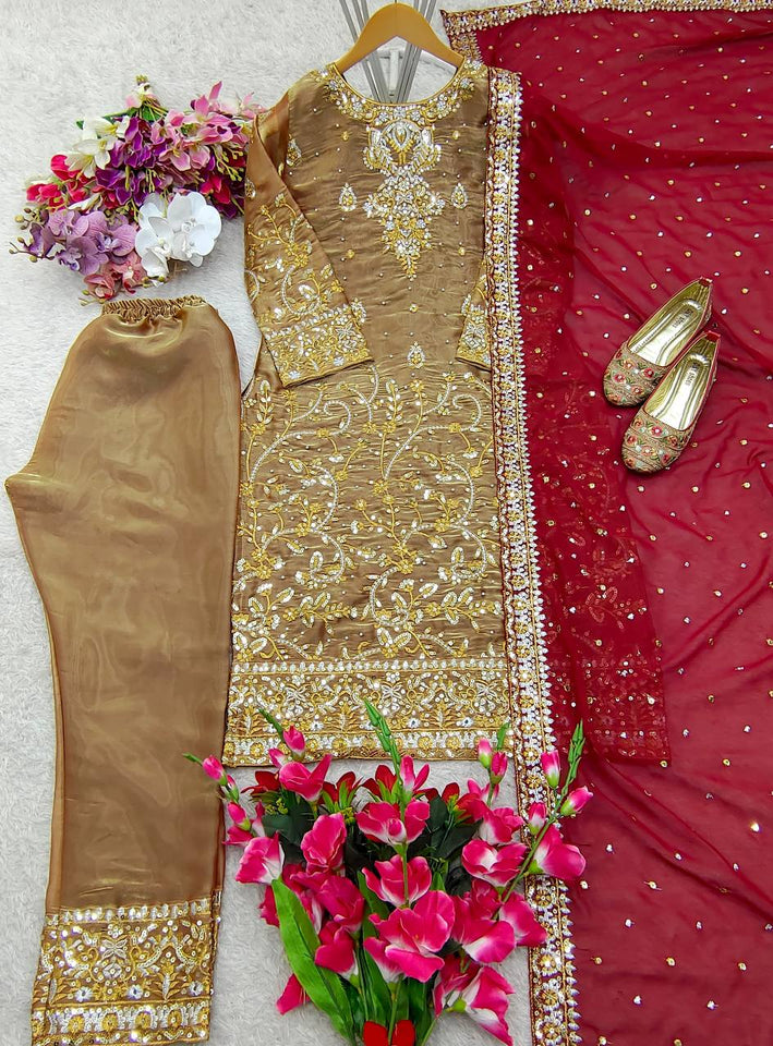 Presenting New Zimmy-Chu Silk Top-Pent and Dupatta Set Fully Stitched Ready To Wear
