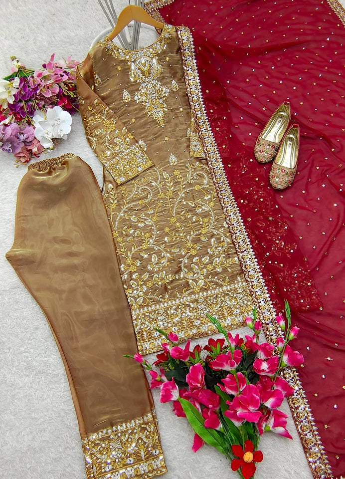 Presenting New Zimmy-Chu Silk Top-Pent and Dupatta Set Fully Stitched Ready To Wear