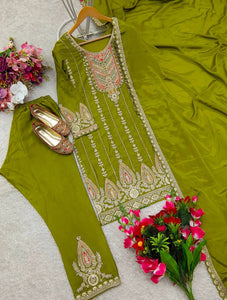 Presenting New Cinon Top-Pent and Dupatta Set Fully Stitched Ready To Wear