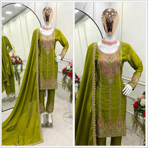Presenting New Cinon Top-Pent and Dupatta Set Fully Stitched Ready To Wear