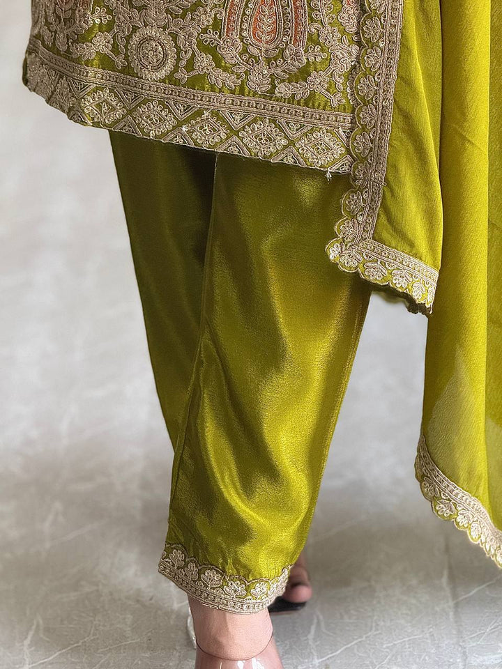 Presenting New Cinon Top-Pent and Dupatta Set Fully Stitched Ready To Wear