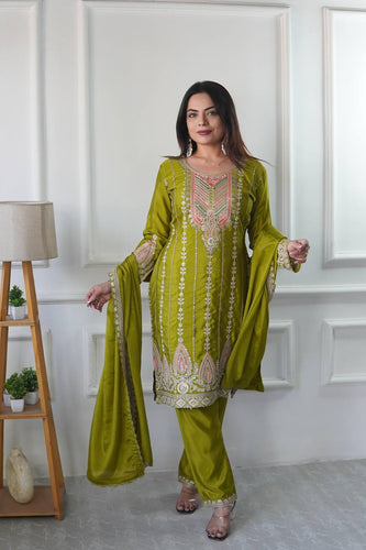 Presenting New Cinon Top-Pent and Dupatta Set Fully Stitched Ready To Wear