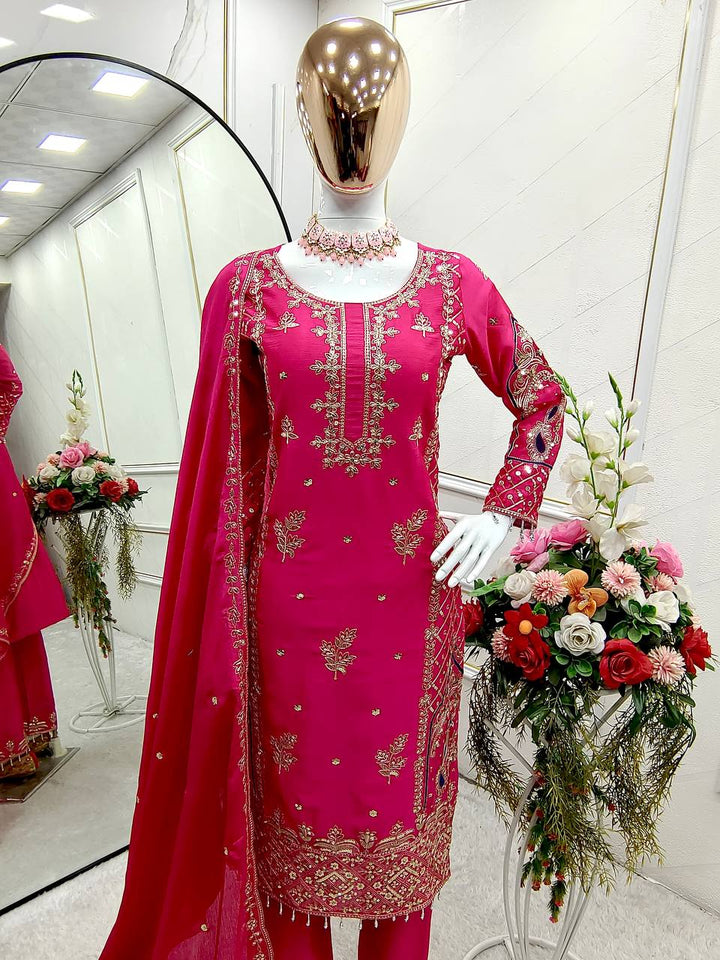 Presenting New Cinon Top-Pent and Dupatta Set Fully Stitched Ready To Wear