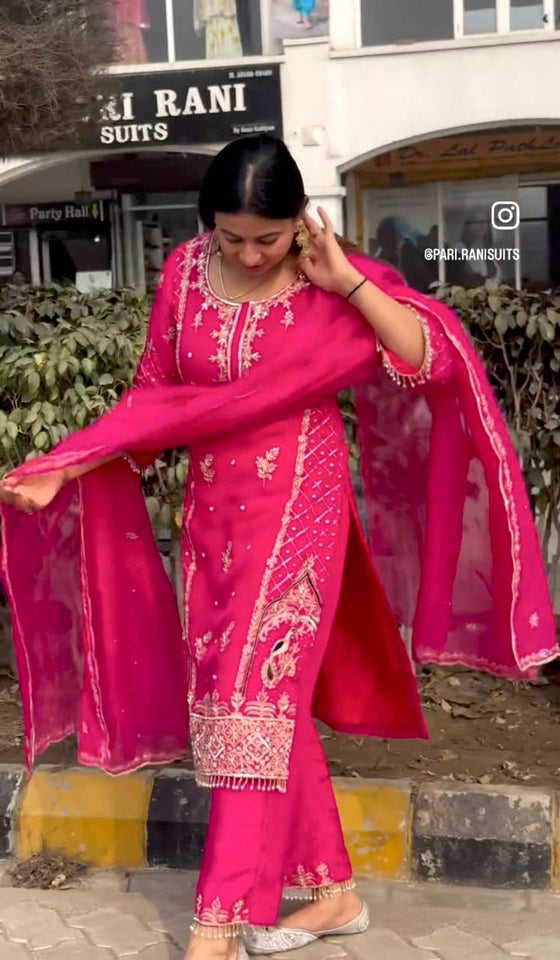 Presenting New Cinon Top-Pent and Dupatta Set Fully Stitched Ready To Wear