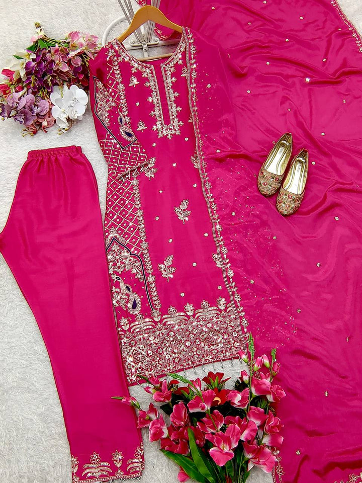 Presenting New Cinon Top-Pent and Dupatta Set Fully Stitched Ready To Wear