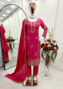 Presenting New Cinon Top-Pent and Dupatta Set Fully Stitched Ready To Wear