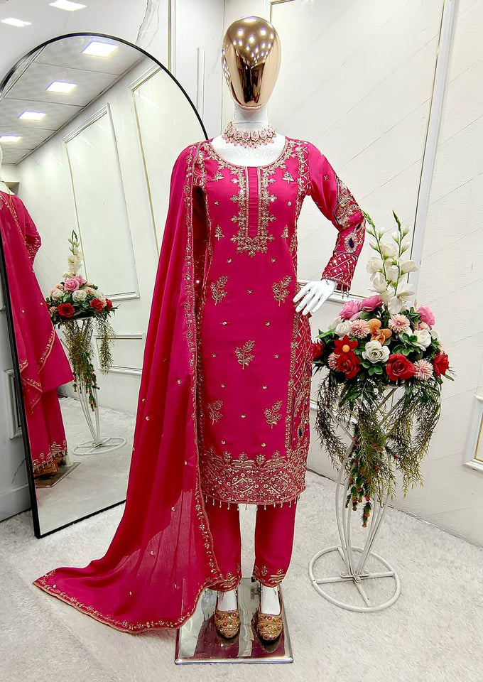 Presenting New Cinon Top-Pent and Dupatta Set Fully Stitched Ready To Wear