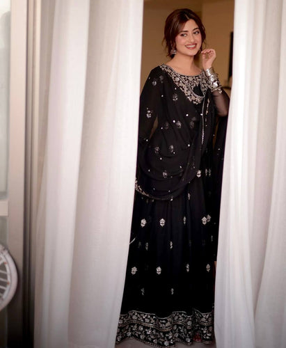 Presenting New Collection Heavy Fox Georgett Gown -Pent  Dupatta Set Fully Stitched Ready To Wea