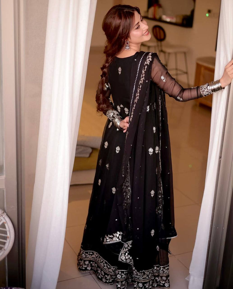 Presenting New Collection Heavy Fox Georgett Gown -Pent  Dupatta Set Fully Stitched Ready To Wea