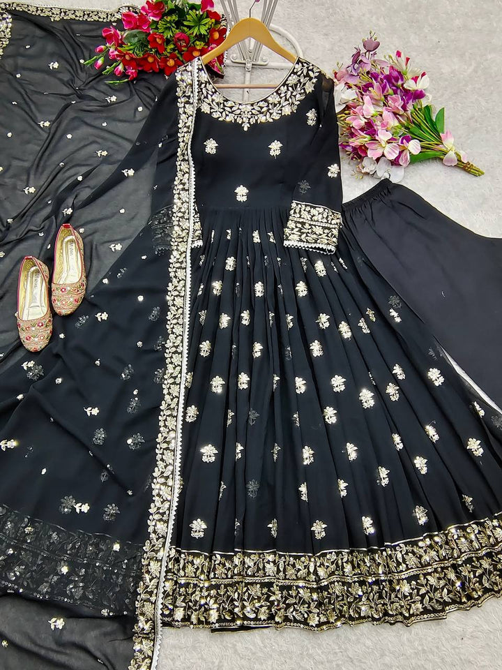 Presenting New Collection Heavy Fox Georgett Gown -Pent  Dupatta Set Fully Stitched Ready To Wea