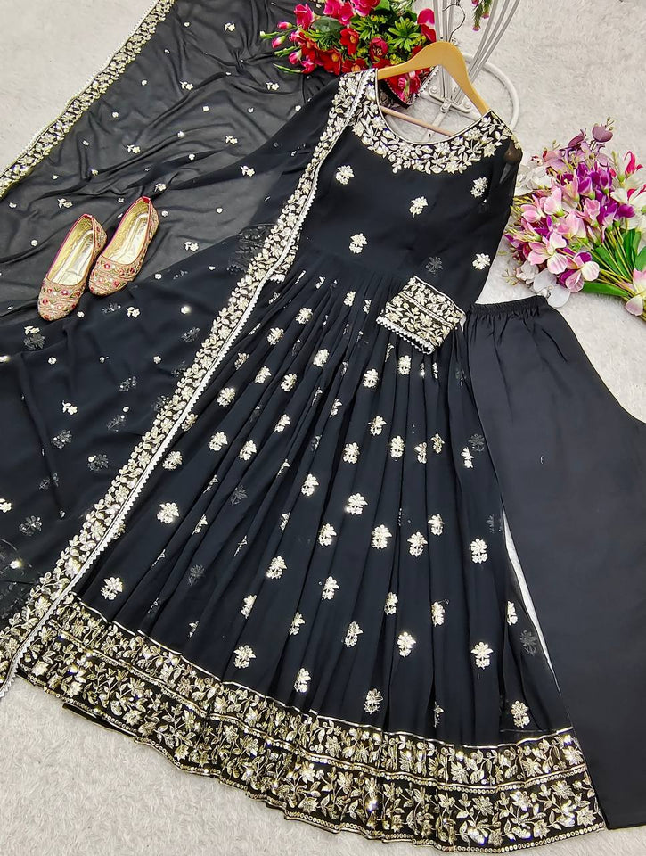 Presenting New Collection Heavy Fox Georgett Gown -Pent  Dupatta Set Fully Stitched Ready To Wea