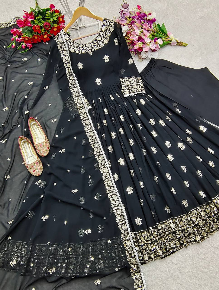 Presenting New Collection Heavy Fox Georgett Gown -Pent  Dupatta Set Fully Stitched Ready To Wea