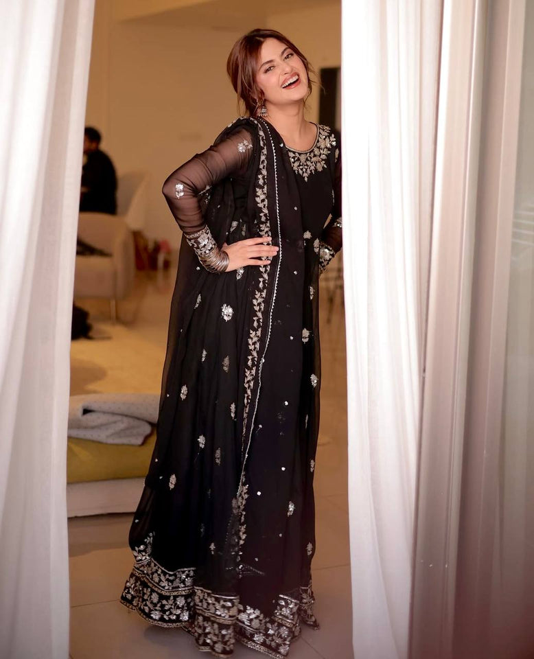 Presenting New Collection Heavy Fox Georgett Gown -Pent  Dupatta Set Fully Stitched Ready To Wea
