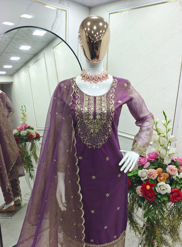 Presenting New Twin-Tisyu Net Top-Pent and Dupatta Set Fully Stitched Ready To Wear