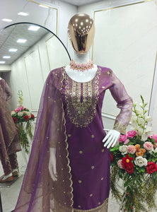 Presenting New Twin-Tisyu Net Top-Pent and Dupatta Set Fully Stitched Ready To Wear