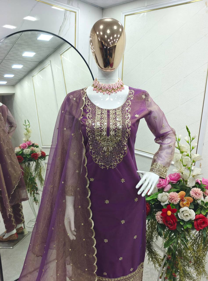 Presenting New Twin-Tisyu Net Top-Pent and Dupatta Set Fully Stitched Ready To Wear