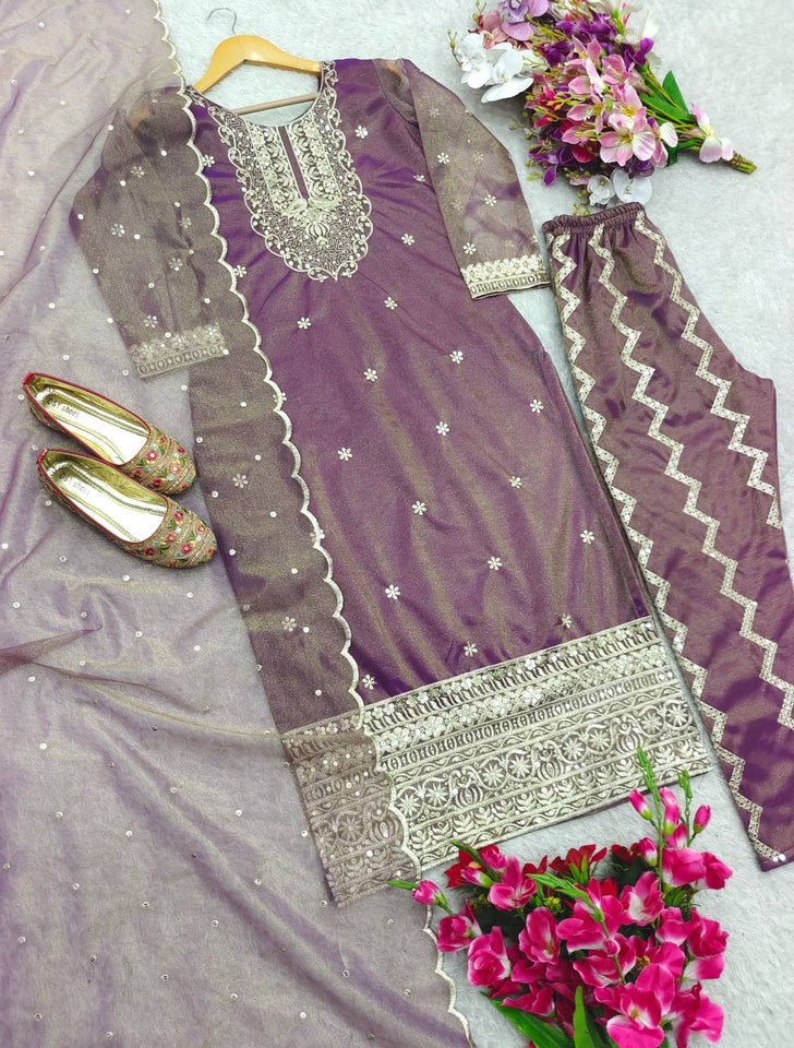 Presenting New Twin-Tisyu Net Top-Pent and Dupatta Set Fully Stitched Ready To Wear
