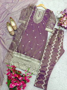 Presenting New Twin-Tisyu Net Top-Pent and Dupatta Set Fully Stitched Ready To Wear