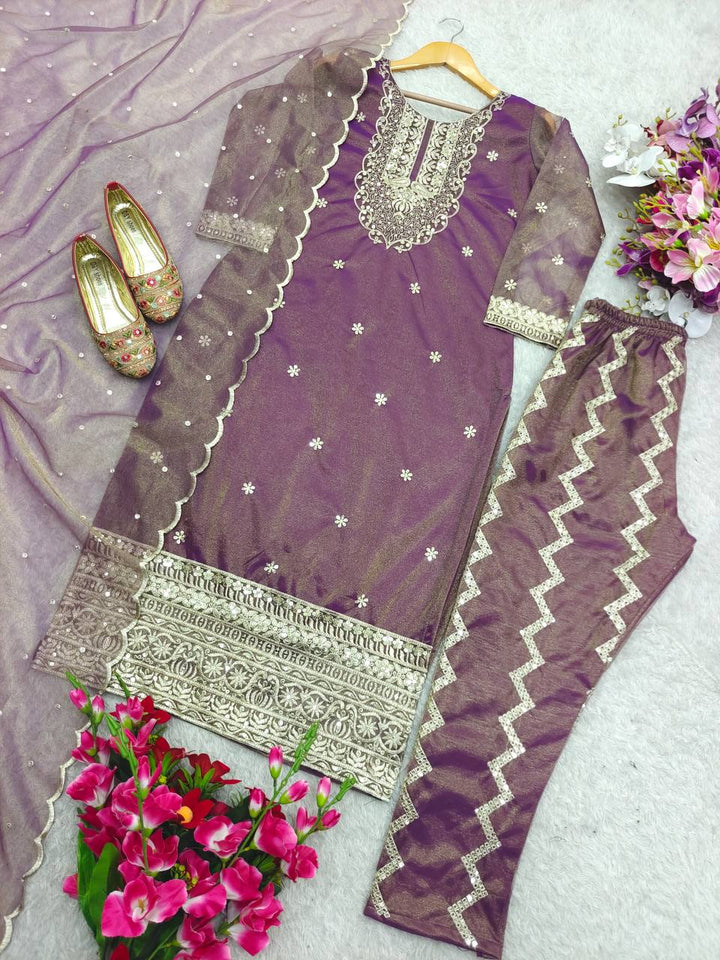 Presenting New Twin-Tisyu Net Top-Pent and Dupatta Set Fully Stitched Ready To Wear