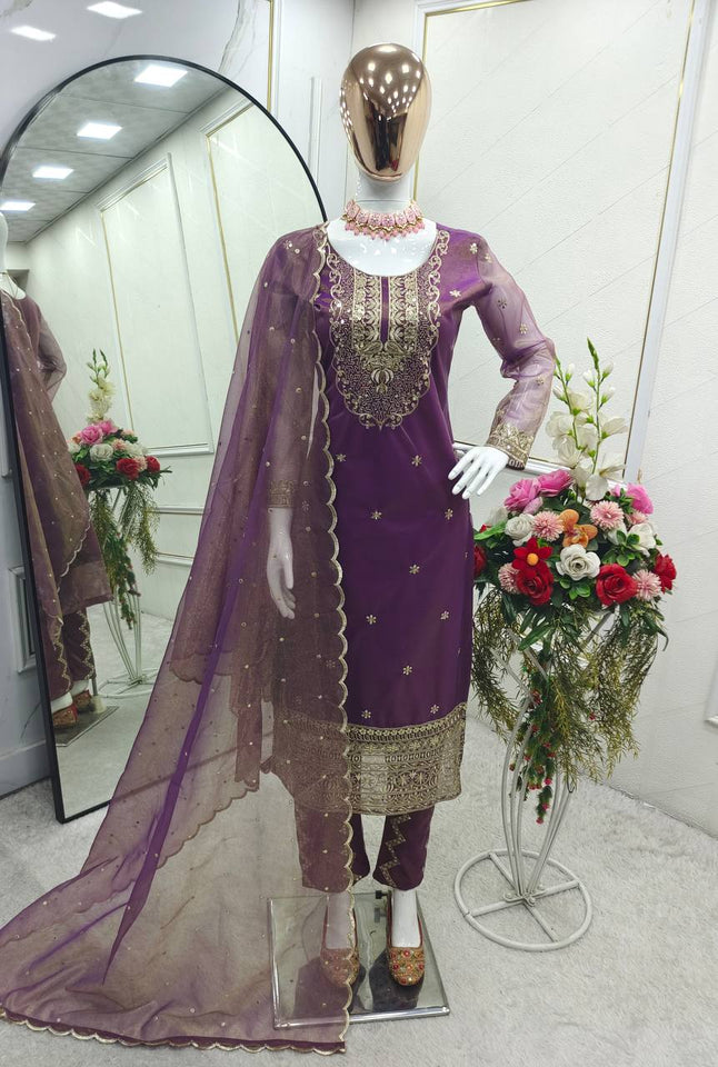 Presenting New Twin-Tisyu Net Top-Pent and Dupatta Set Fully Stitched Ready To Wear