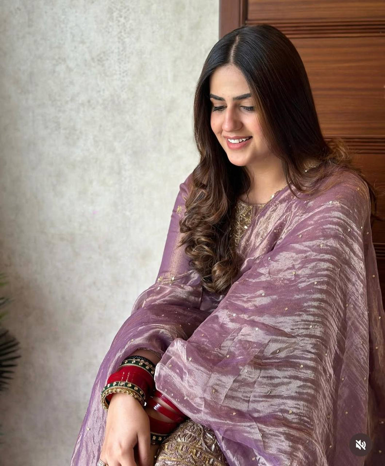 Presenting New Twin-Tisyu Net Top-Pent and Dupatta Set Fully Stitched Ready To Wear