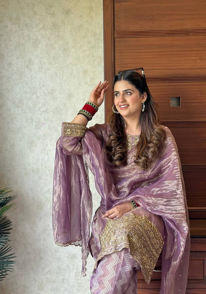 Presenting New Twin-Tisyu Net Top-Pent and Dupatta Set Fully Stitched Ready To Wear