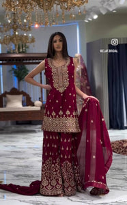 Presenting New Fox Georgette Top-Sarara and Dupatta Set Fully Stitched Ready To Wear