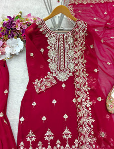 Presenting New Fox Georgette Top-Sarara and Dupatta Set Fully Stitched Ready To Wear