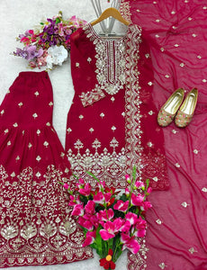 Presenting New Fox Georgette Top-Sarara and Dupatta Set Fully Stitched Ready To Wear