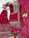 Presenting New Fox Georgette Top-Sarara and Dupatta Set Fully Stitched Ready To Wear