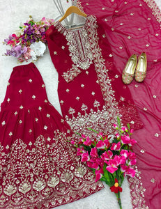 Presenting New Fox Georgette Top-Sarara and Dupatta Set Fully Stitched Ready To Wear