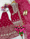 Presenting New Fox Georgette Top-Sarara and Dupatta Set Fully Stitched Ready To Wear