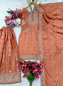 Presenting New Cinon Top-Sarara and Dupatta Set Fully Stitched Ready To Wear