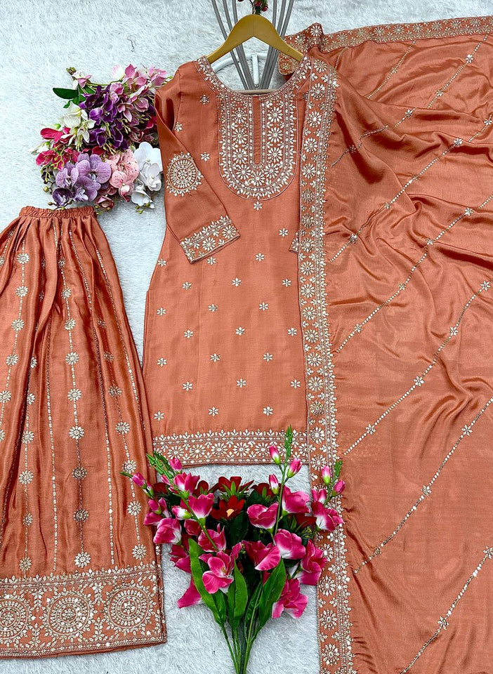 Presenting New Cinon Top-Sarara and Dupatta Set Fully Stitched Ready To Wear