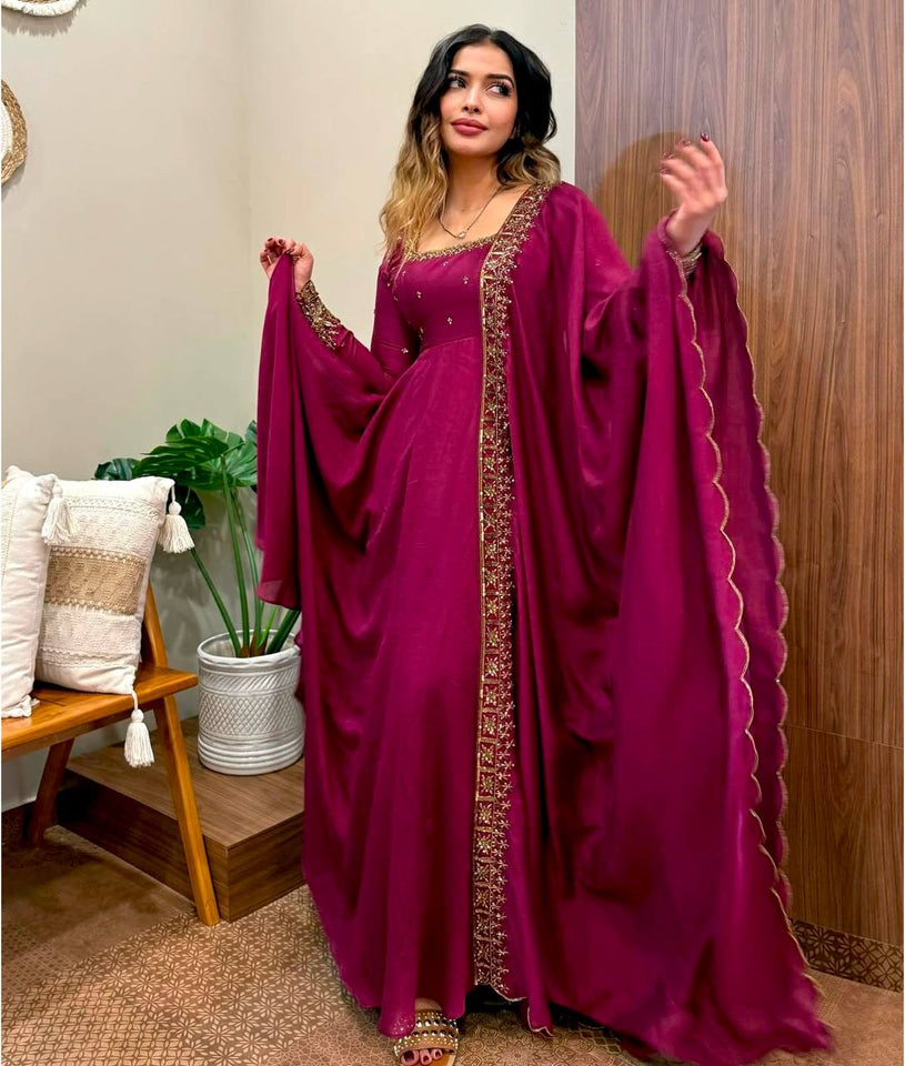 Presenting New  Pure Vichitra Silk Gwon Pent and Dupatta Set Fully Stitched Ready To Wear 🔥😍🥰*