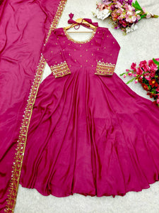 Presenting New  Pure Vichitra Silk Gwon Pent and Dupatta Set Fully Stitched Ready To Wear 🔥😍🥰*