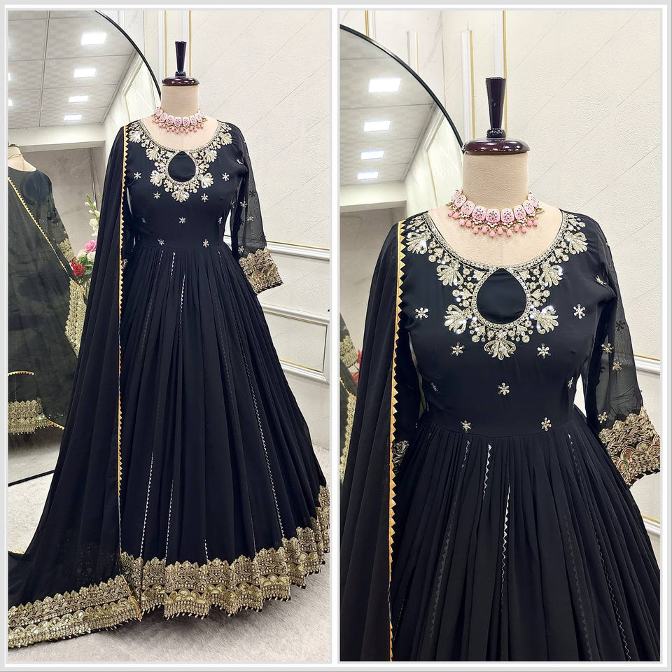 Presenting New  Pure Fox Georgette Gwon Pent and Dupatta Set Fully Stitched Ready To Wear