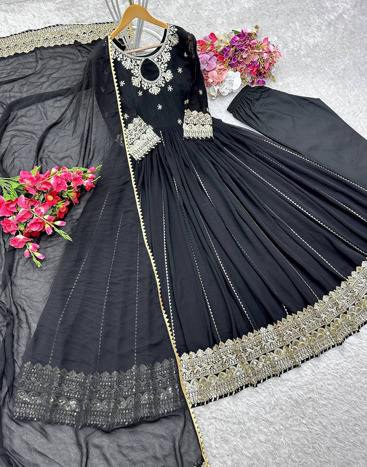 Presenting New  Pure Fox Georgette Gwon Pent and Dupatta Set Fully Stitched Ready To Wear