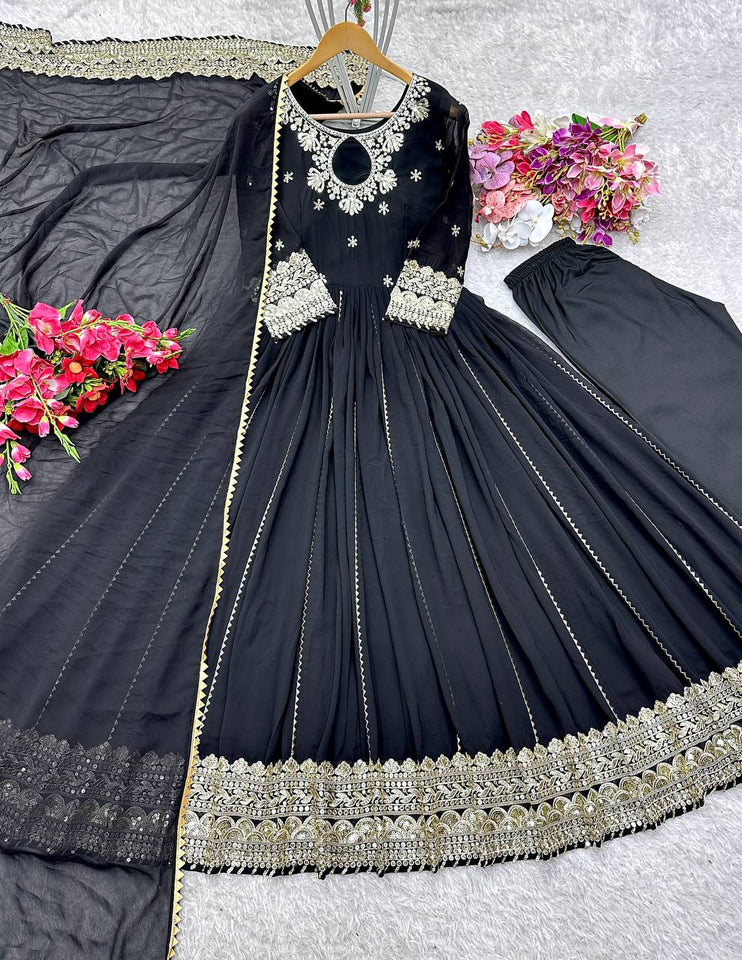 Presenting New  Pure Fox Georgette Gwon Pent and Dupatta Set Fully Stitched Ready To Wear
