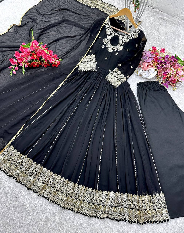 Presenting New  Pure Fox Georgette Gwon Pent and Dupatta Set Fully Stitched Ready To Wear