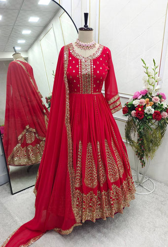 Presenting New  Pure Fox Georgette Gwon Pent and Dupatta Set Fully Stitched Ready To Wear