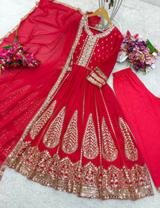 Presenting New  Pure Fox Georgette Gwon Pent and Dupatta Set Fully Stitched Ready To Wear