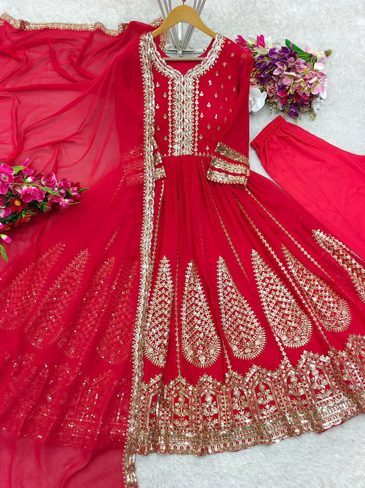 Presenting New  Pure Fox Georgette Gwon Pent and Dupatta Set Fully Stitched Ready To Wear