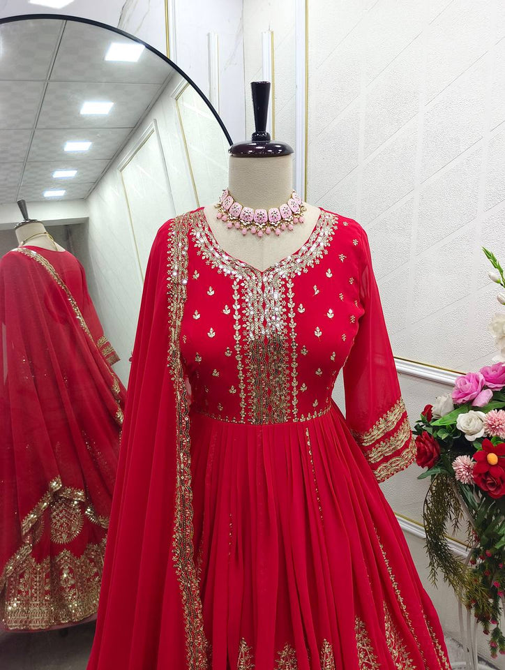 Presenting New  Pure Fox Georgette Gwon Pent and Dupatta Set Fully Stitched Ready To Wear