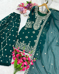 Presenting New  Pure Fox Georgette Top-Sarara and Dupatta Set Fully Stitched Ready To Wear